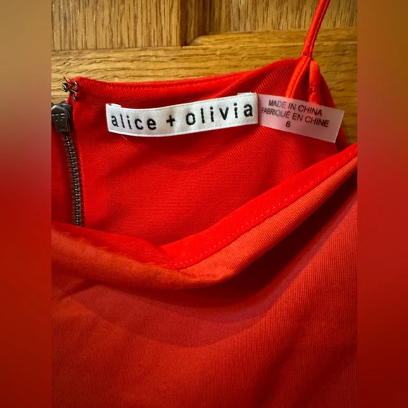 ALICE + OLIVIA Nelle Spaghetti Strap Maxi Dress Bright Poppy Size 6 - Picture 6 of 7